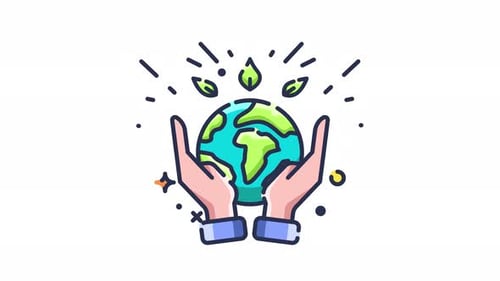 Animated Earth Care Icon with Hands and Green Leaves