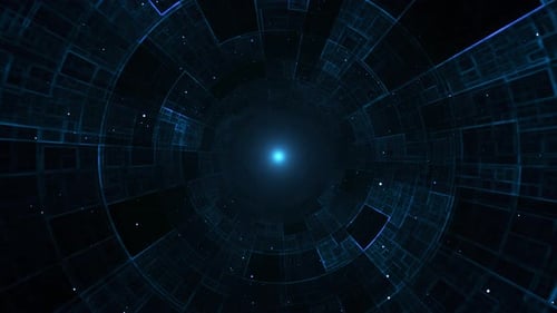 Flight in Blue Digital Information Tunnel Animation with Particles