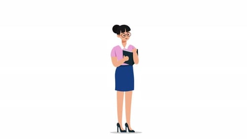 Flat Design Animated Woman Reading Book Character