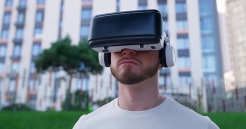 Serious Businessman High Buildings Vr