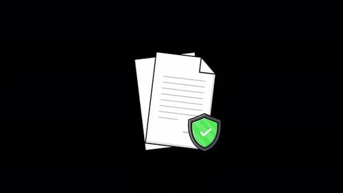Animated Paper documents with Shield. Secure Document Concept Video - Transparent