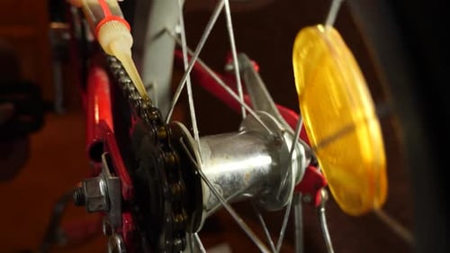Applying Oil to a Bicycle Chain Close Up