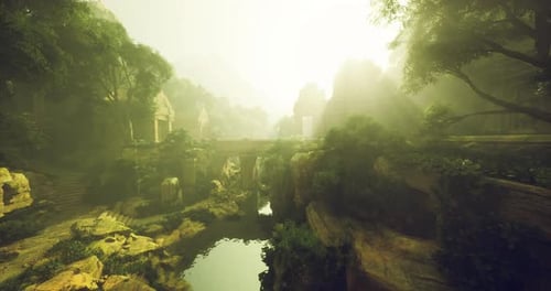 Historic Stone Bridge Illuminated By Midday Sunlight Over Water
