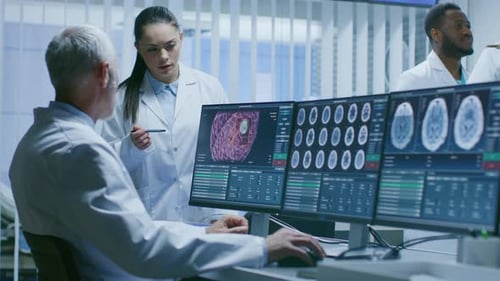 Medical Professionals Analyzing Brain Scans in Modern Hospital