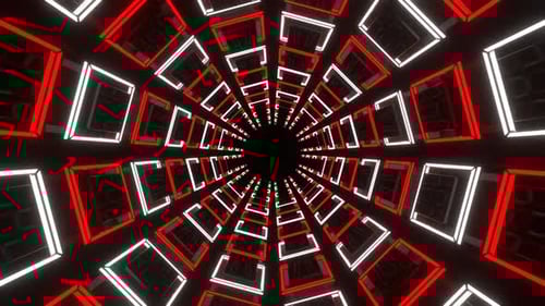 Red And White Neon Squares In Glossy Tunnel Background Vj Loop In 4K