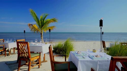 Tropical Beach Dinner Table Tracking Shot