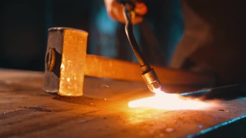 Welding Torch Sparks on Metal Surface Close Up