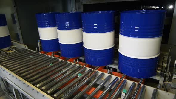 Close View Finished Liquid Barrels Transported to Storage, Construction ...