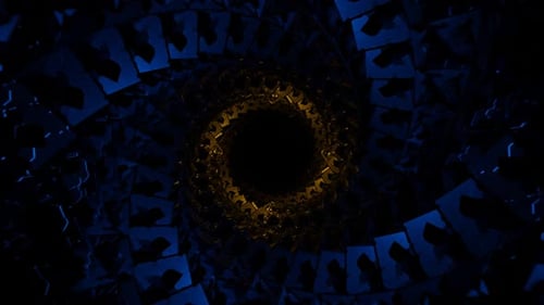 Blue And Gold Spiral Cubic Tunnel Background Vj Loop In HD