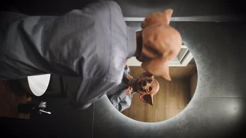 Vertical Video of Freak Wearing Pig Mask Button Up His Shirt