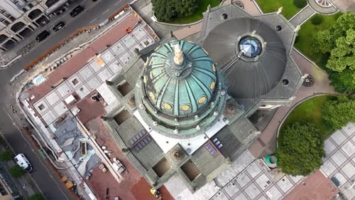 Aerial shot of Deutscher Dom, meaning "German Cathedral" in Berlin, Germany