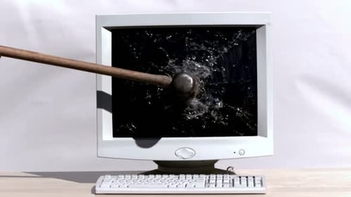Smashing a Computer with Sledge Hammer Angry
