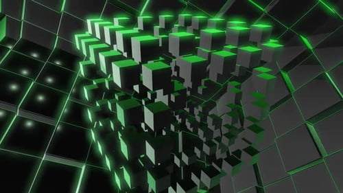 Cybernetic Glowing Cubes Tunnel Loop