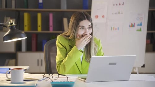 Successful businesswoman rejoices.