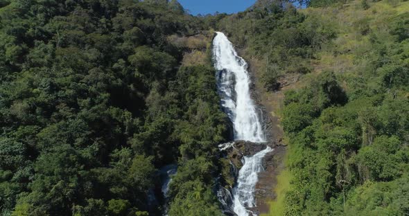 Drone aerial shot of waterfall Cachoeira dos Pretos at Joanopolis ...