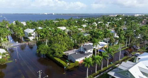Tropical Rainstorm Flooded Residential Homes in Suburban Community in Punta Gorda Florida Hurricane
