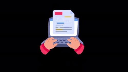 Animated Hands Typing on Laptop Revealing Document