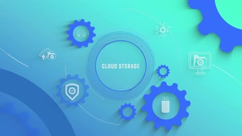 Ícones de infográfico plano, fundo, armazenamento em nuvem, animação em loop