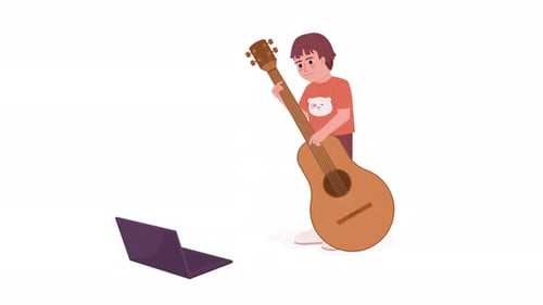 Animated Boy with Guitar and Laptop