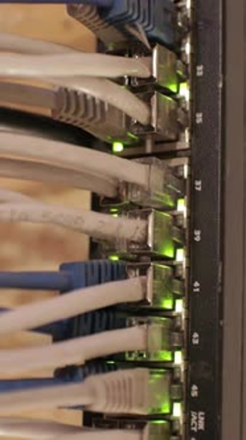 Lights and Connections on Network Server Server With Cables And Flashing LED Lights Vertical Video