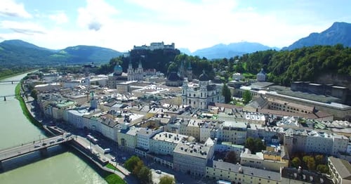 Salzburg city aerial panoramic view in Salzburg region of Austria