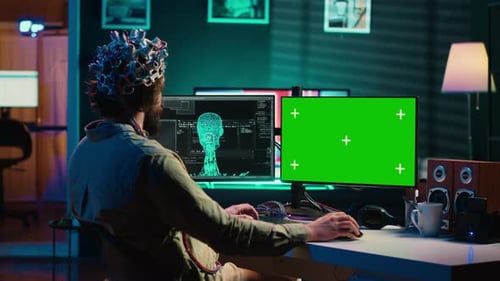 Neuroscientist Engineering Transhumanism Experiment on Isolated Screen PC