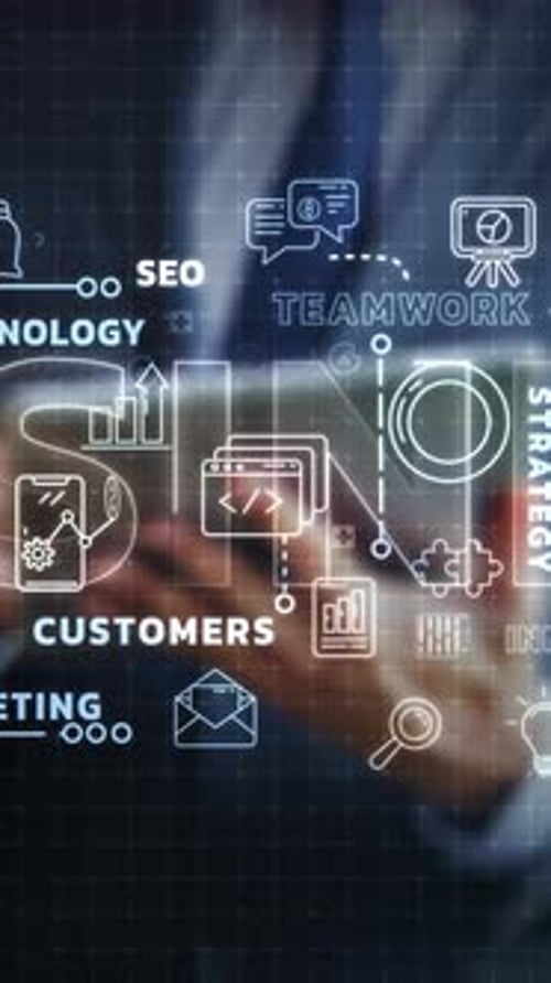 Animated Business Technology Network Connecting Corporate Strategy Icons