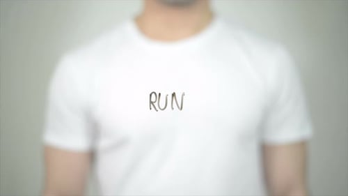 run, Man Writing on Transparent Screen