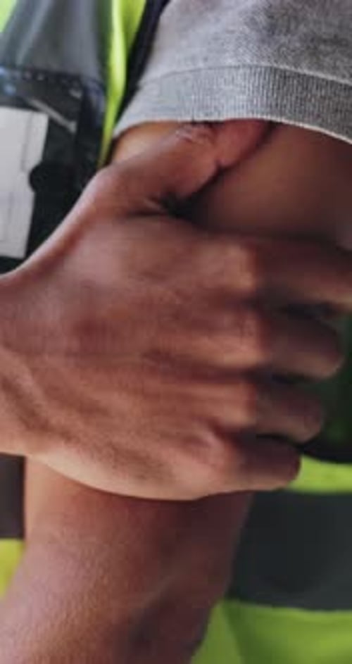 Construction, hands and arm pain with injury from work accident, inflammation and pinched nerve