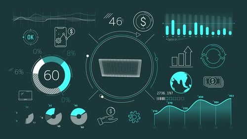 Animation of Dollar Circulation and Fintech Infographics on Alpha Channel