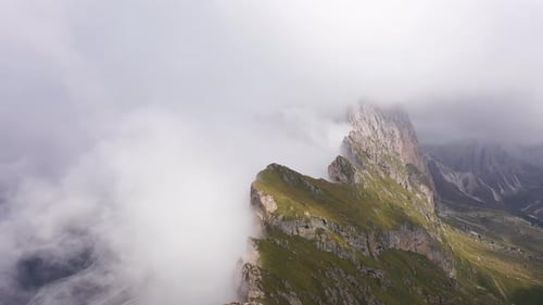 Aerial video of Mount Seceda in the Alps, Dolomites Italy
