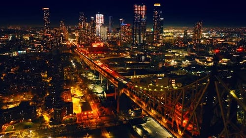 Lively vibrant cityscape of New York, the USA at night.