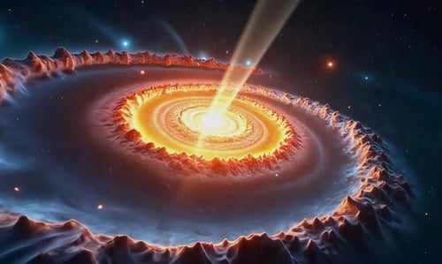 Energetic Space Anomaly with Rotating Accretion Disk and Bright Jets