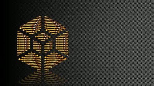 Abstract Golden Lines Geometric Cube Shape Rotation
