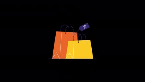 Flat Design Animation of Shopping Bags and Discount Tag