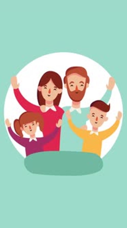 Flat Design Animated Family Waving Illustration