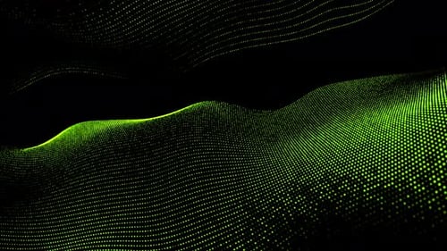 Green Dynamic Particle Wave Flow On Black Background