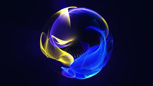 Abstract Glowing Blue and Yellow Fluid Particle Sphere Animation