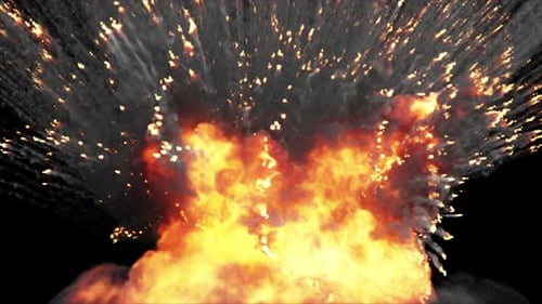 Close up view of Large Explosion with trails