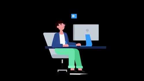 Man Working In Office With Computer Alpha Channel 4K