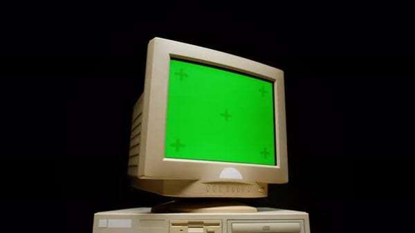 Retro Pc with Chroma Key Green Screen Old Computer Studio Closeup ...