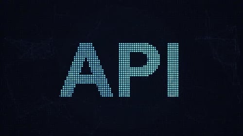 Palabra API sobre fondo de movimiento de pantalla de matriz de puntos LED azul brillante