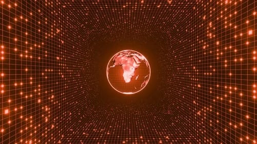 Futuristic Digital Tunnel with Rotating Earth Globe Animation