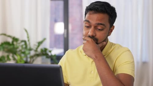 Sad Indian Man Working Remote Failure