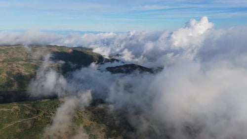 Hills Covered With Clouds In Madeira Island Aerial Footage