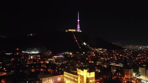 aerial shot of tbilisi city A Tower Overlooking the City Nightscape