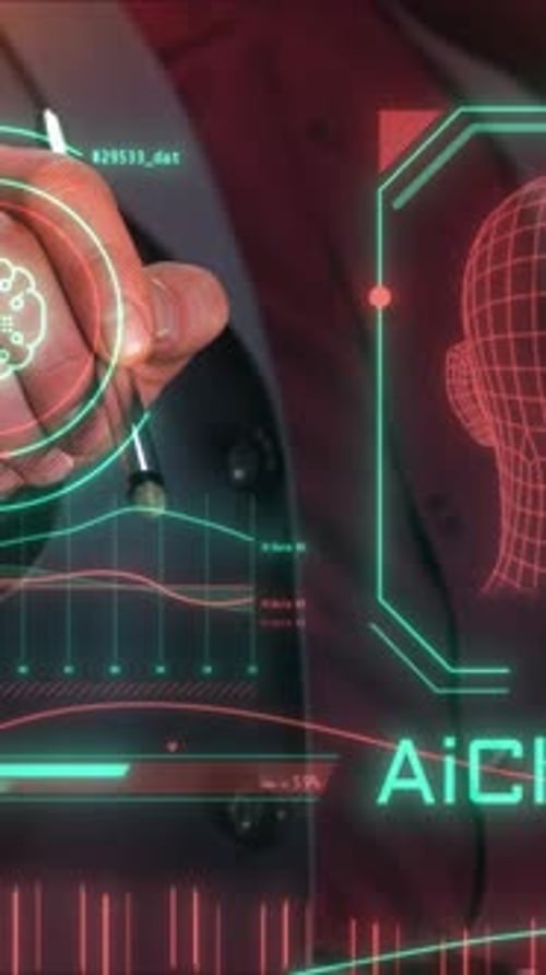 Businessman and Artificial Intelligence on a Virtual Panel