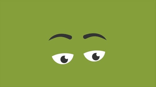 Tired Eyes Looking Left And Right On Green Background