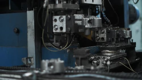 Lathe Machine Processing Steel Detail On Metalworking Factory. Cnc Machine Production Metal Detai...