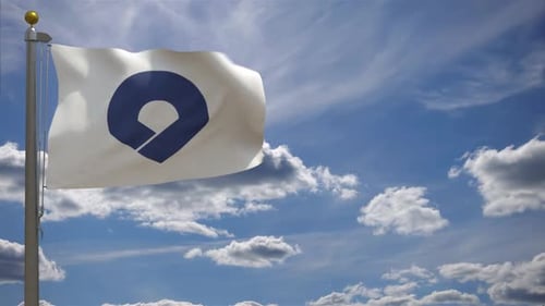 Customizable Flag with Logo Waving in Blue Sky